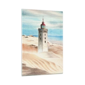 Impression sur verre - Image sur verre - Un phare entouré de dunes de sable et d'un ciel bleu - 80x120cm - Toujours regarder la mer - Décoration murale moderne pour le salon et la chambre ARTTOR