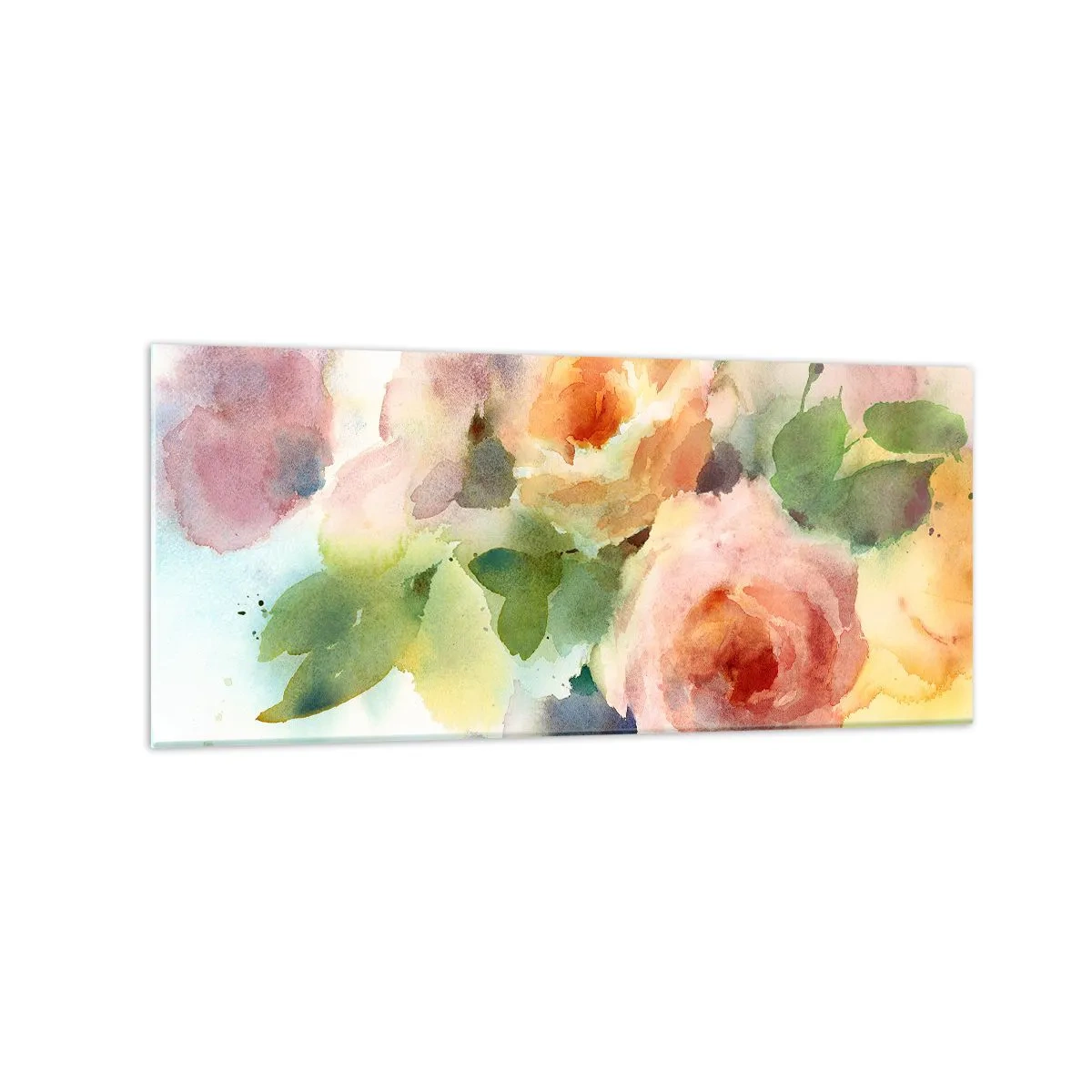 Impression sur verre - Image sur verre - Roses délicates de style aquarelle sur fond clair - 120x50cm - Délicat comme l'aquarelle - Décoration murale moderne pour le salon et la chambre ARTTOR