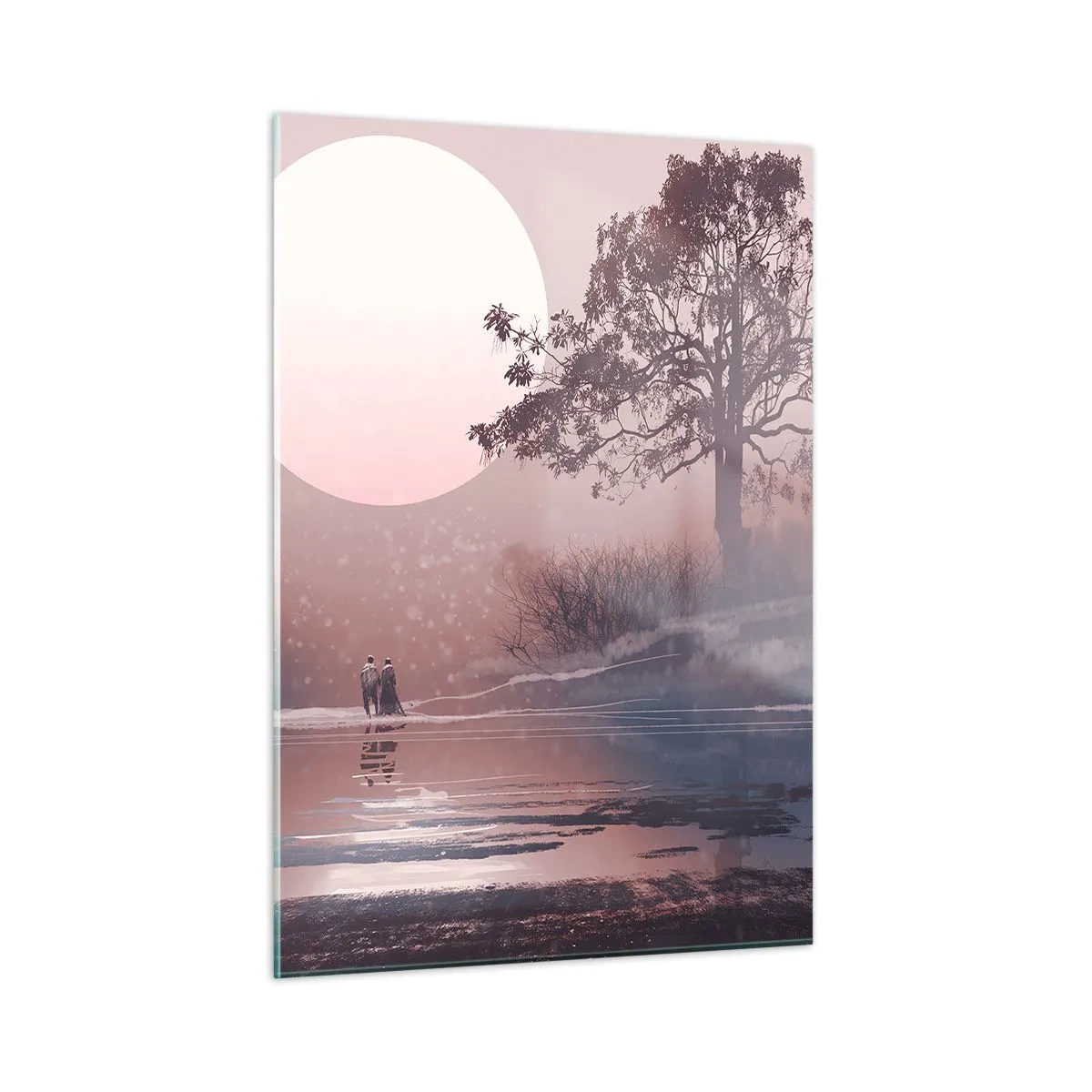 Impression sur verre - Image sur verre - Un paysage magique avec un arbre, une lune et des personnages - 50x70cm - Merveilles de la nuit - Décoration murale moderne pour le salon et la chambre ARTTOR