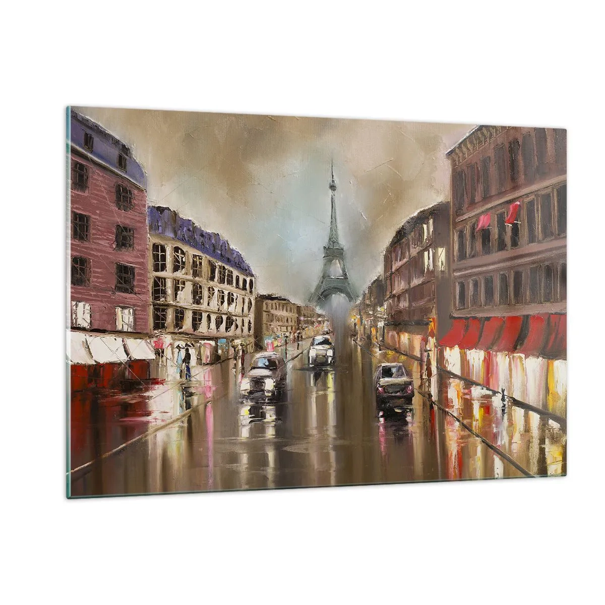 Impression sur verre - Image sur verre - Rue de Paris le soir avec vue sur la Tour Eiffel - 120x80cm - Elle seule compte - Décoration murale moderne pour le salon et la chambre ARTTOR