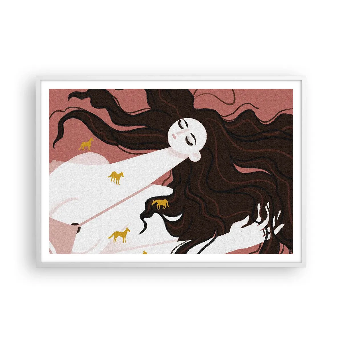 Affiche dans un cadre blanc - Poster - Rêve d'un cheval d'or - 100x70 cm