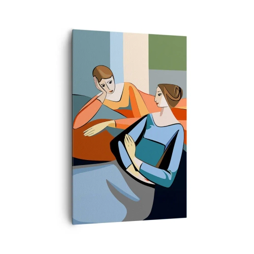 Impression sur toile - Image sur toile - Illustration abstraite de deux femmes dans le style cubiste - 80x120cm - Un moment de confiance - Décoration murale moderne pour le salon et la chambre ARTTOR