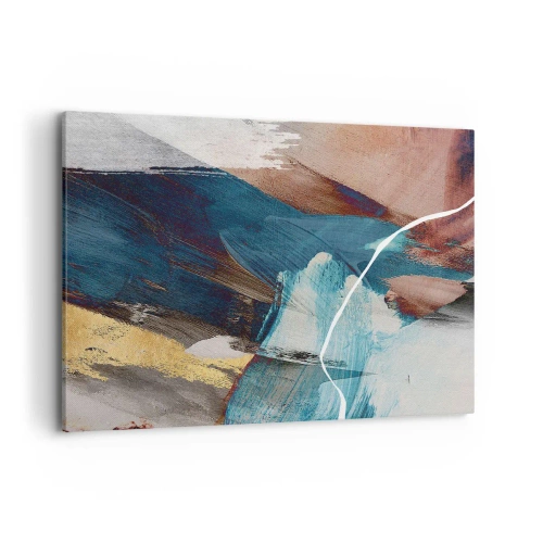 Impression sur toile - Image sur toile - Coups de pinceau abstraits dans des tons de bleu et d'or - 120x80cm - Avec panache et énergie - Décoration murale moderne pour le salon et la chambre ARTTOR