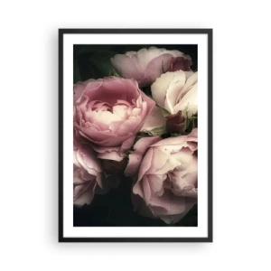 Affiche dans un cadre noir - Poster - Pivoines roses dans un arrangement élégant et classique - 50x70cm - Le charme de la belle époque - Décoration murale moderne pour le salon et la chambre ARTTOR