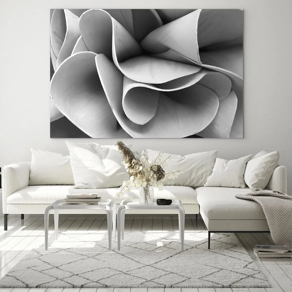 Impression sur verre - Image sur verre - Gros plan noir et blanc de formes spirales abstraites - 100x70cm - Il s'en passe dans l'espace - Décoration murale moderne pour le salon et la chambre ARTTOR