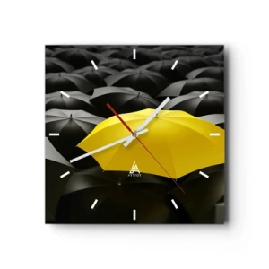 Horloge murale - Pendule murale - Un parapluie jaune parmi des parapluies noirs - 30x30cm - Adieu chagrin - Décoration murale moderne pour le salon et la chambre ARTTOR