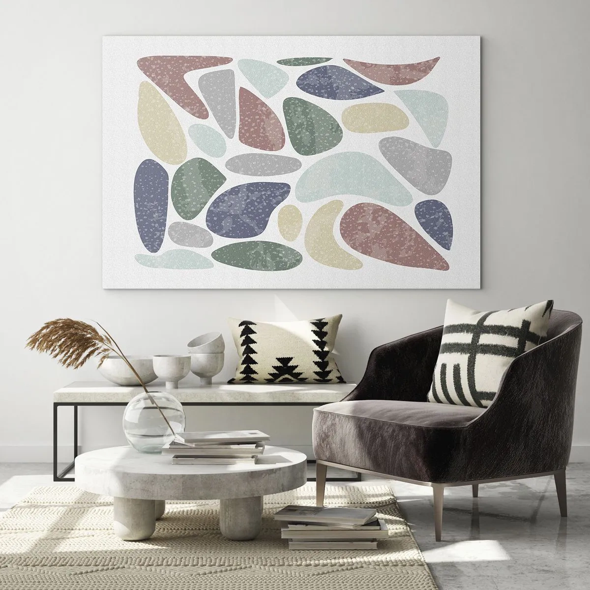 Impression sur verre - Image sur verre - Pierres décoratives de couleurs en poudre sous forme de mosaïque - 100x70cm - Une mosaïque de couleurs poudrées - Décoration murale moderne pour le salon et la chambre ARTTOR