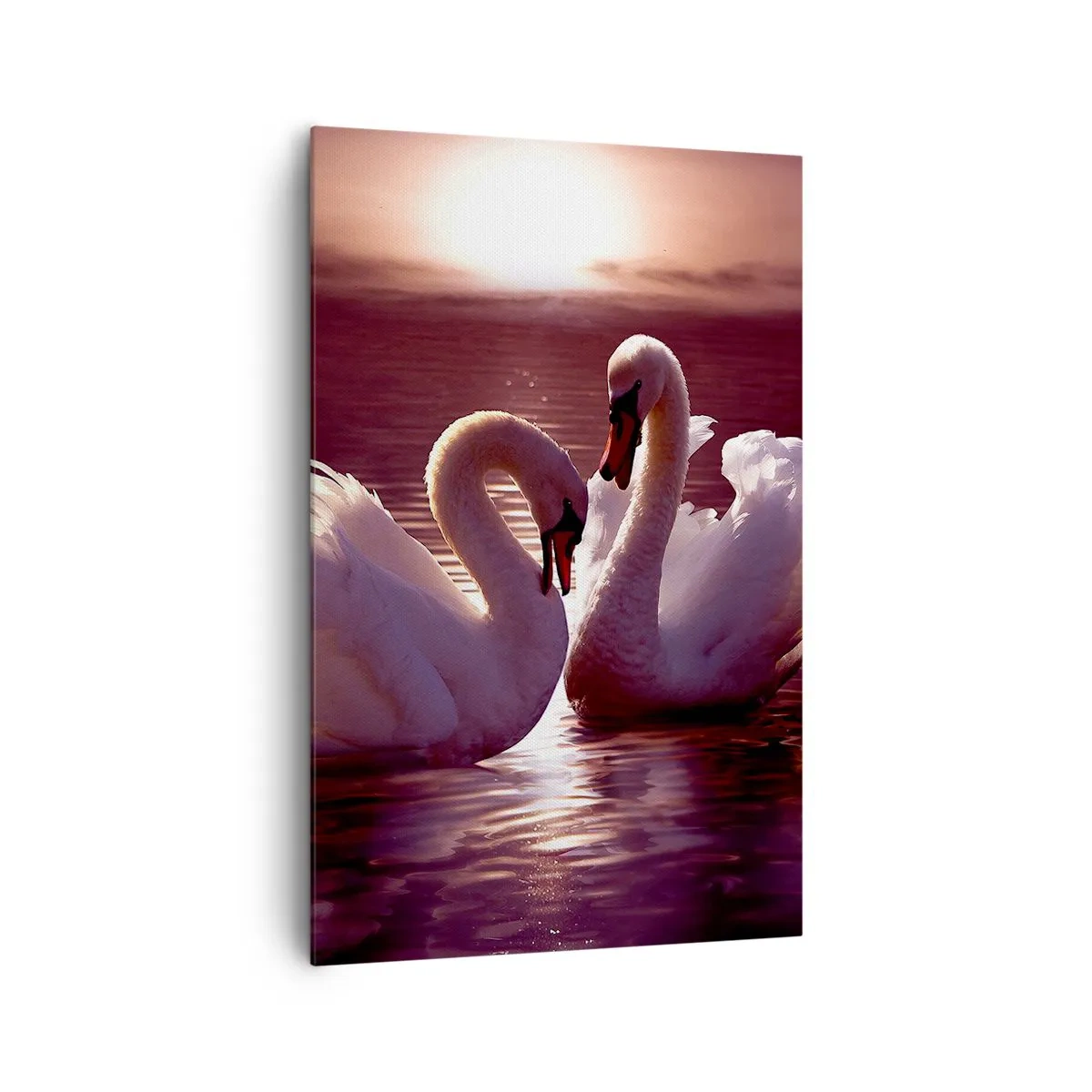 Impression sur toile - Image sur toile - Deux cygnes sur un lac calme au coucher du soleil - 80x120cm - Jusqu'à ce que la mort nous sépare - Décoration murale moderne pour le salon et la chambre ARTTOR
