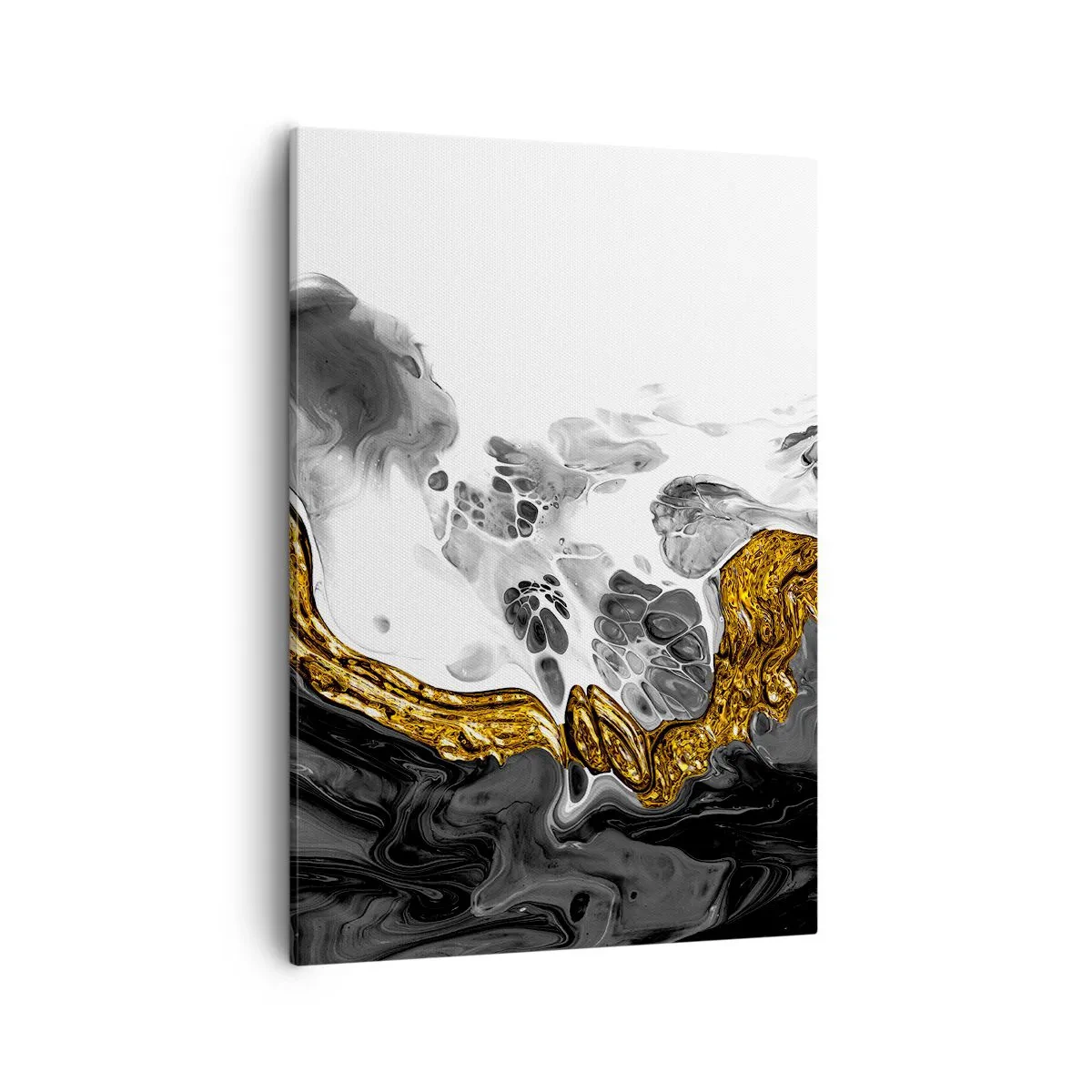 Impression sur toile - Image sur toile - Une composition abstraite avec des accents d'or et de noir. - 50x70cm - Composition organique - Décoration murale moderne pour le salon et la chambre ARTTOR