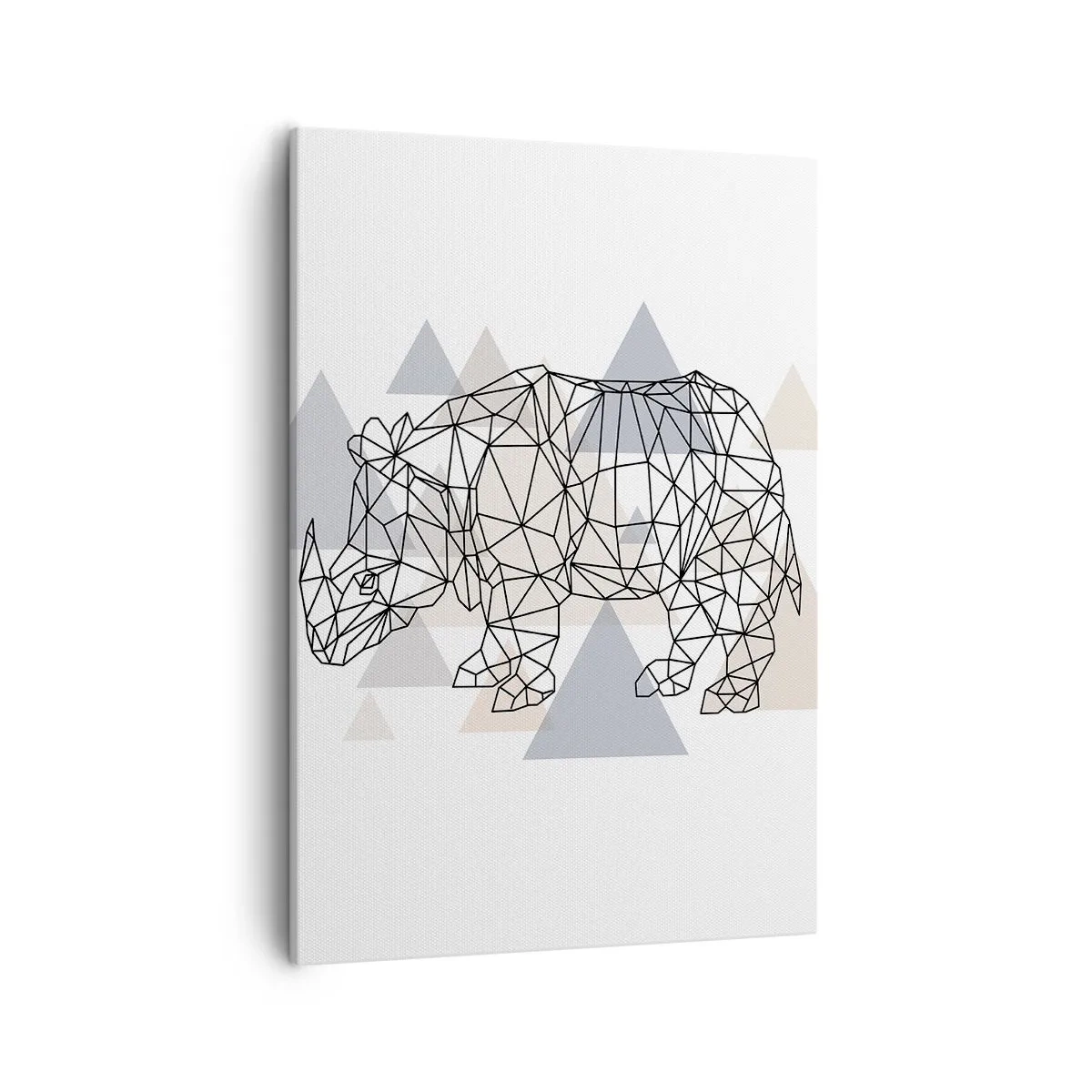 Impression sur toile - Image sur toile - Rhinocéros géométrique sur fond de triangles délicats - 50x70cm - Structure de force - Décoration murale moderne pour le salon et la chambre ARTTOR