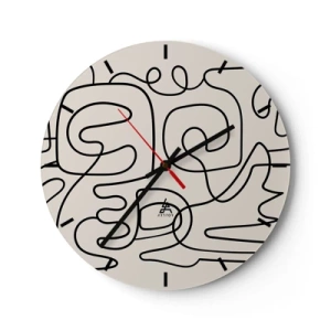 Horloge murale - Pendule murale - Lignes noires abstraites sur fond clair dans un style moderne - 30x30cm - Suivez les indices - Décoration murale moderne pour le salon, la cuisine et la chambre ARTTOR