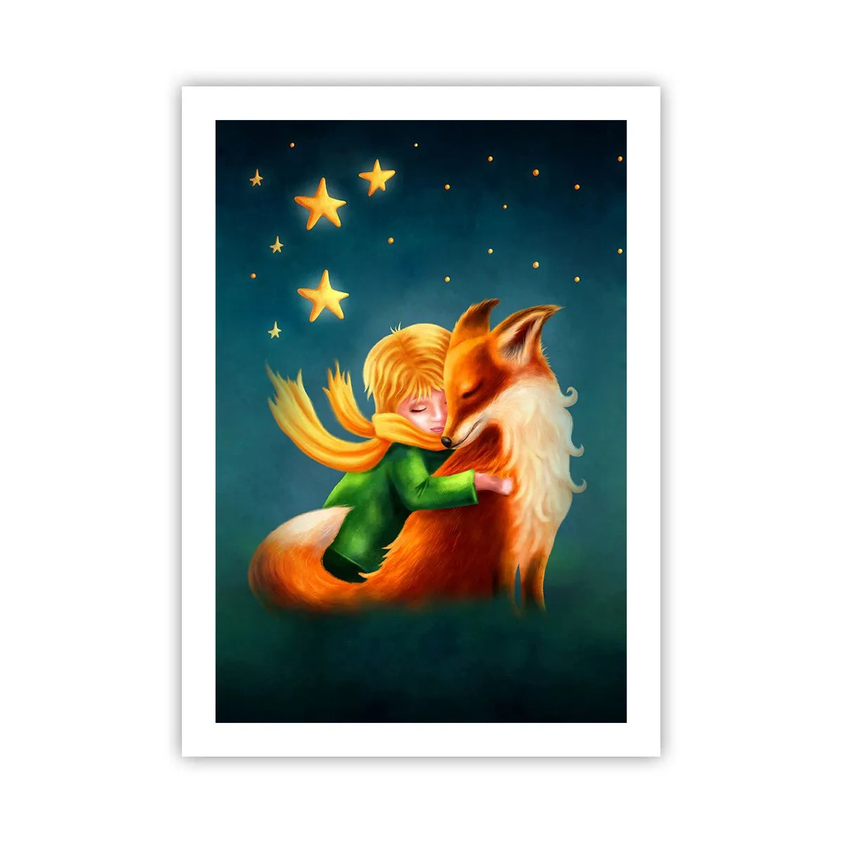 Affiche - Poster - Une figure avec un renard dans un décor magique d'étoiles - 50x70cm - Petit Prince - Décoration murale moderne pour le salon et la chambre ARTTOR