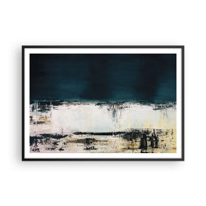 Affiche dans un cadre noir - Poster - Composition horizontale abstraite dans les tons bleu marine et blanc - 100x70cm - Composition horizontale - Décoration murale moderne pour le salon et la chambre ARTTOR