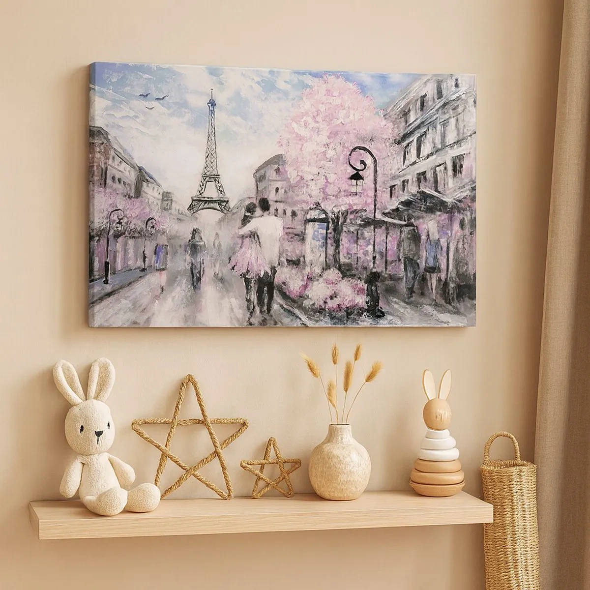 Impression sur toile - Image sur toile - Une promenade romantique à Paris près de la Tour Eiffel - 70x50cm - Comment tomber amoureu, il faut juste... - Décoration murale moderne pour le salon et la chambre ARTTOR