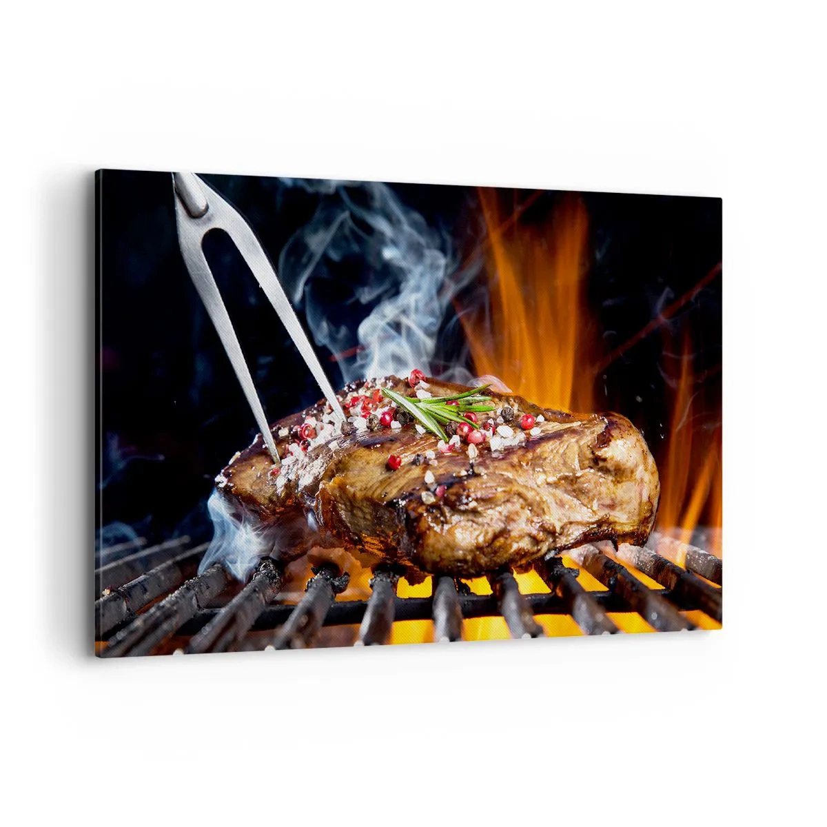 Impression sur toile - Image sur toile - Steak grillé sur un gril aux épices - 100x70cm - Juteux et parfumé - Décoration murale moderne pour le salon et la chambre ARTTOR