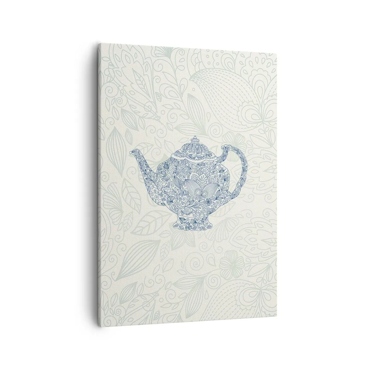 Impression sur toile - Image sur toile - Dessin décoratif d'une théière avec des ornements bleus - 50x70cm - Le charme du thé - Décoration murale moderne pour le salon et la chambre ARTTOR