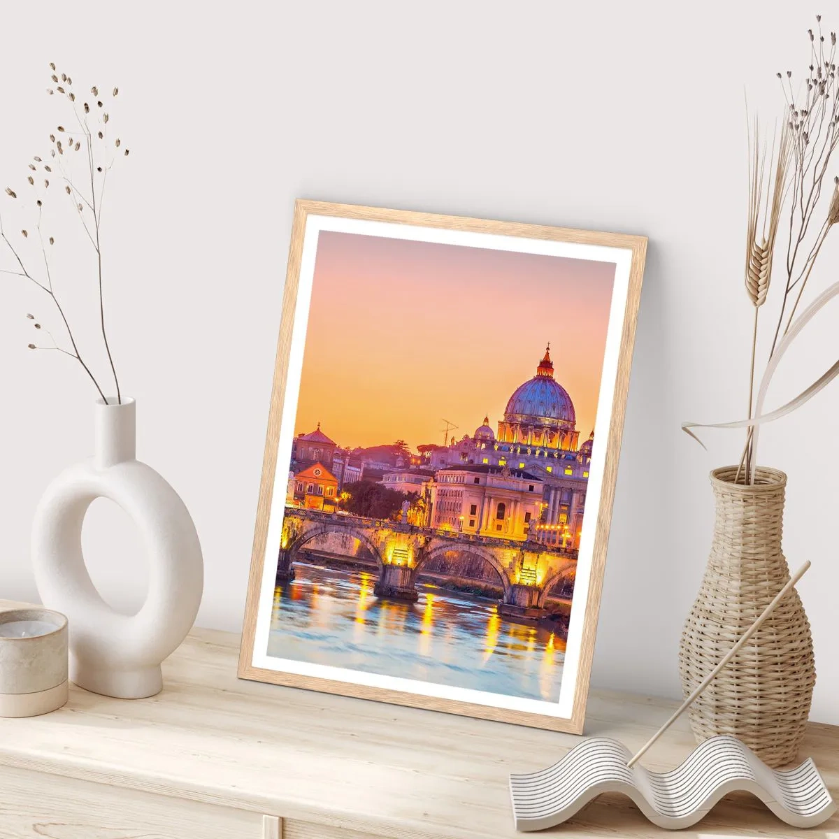 Affiche dans un chêne clair - Poster - Coucher de soleil sur la ville éternelle - 61x91 cm