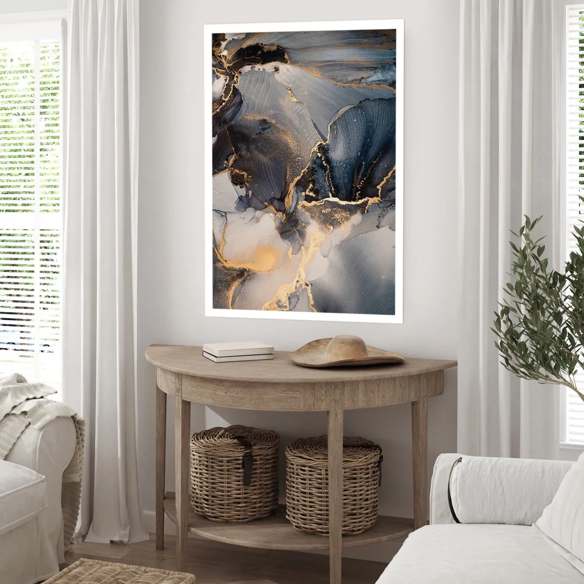 Affiche - Poster - Une composition abstraite dans des tons sombres avec des accents dorés. - 50x70cm - La vie de la pierre - Décoration murale moderne pour le salon et la chambre ARTTOR