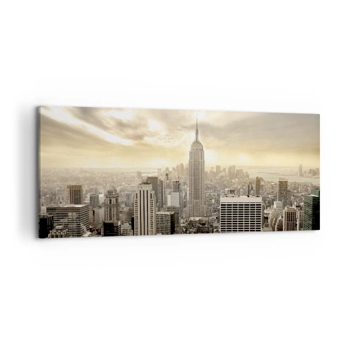 Impression sur toile - Image sur toile - Panorama de la ville avec vue sur l'Empire State Building - 120x50cm - New York tissé de gris - Décoration murale moderne pour le salon et la chambre ARTTOR