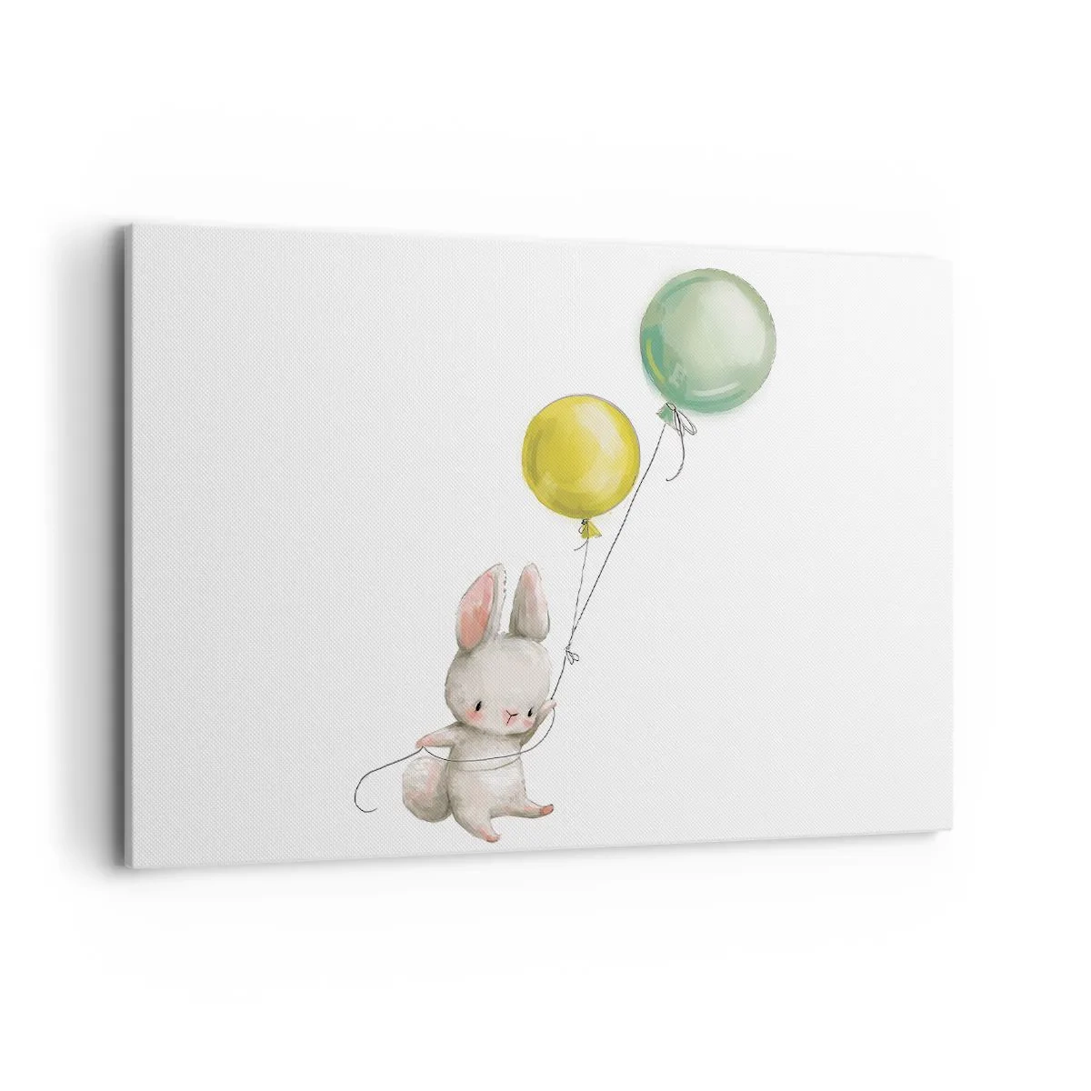 Impression sur toile - Image sur toile - Un lapin tenant des ballons aux couleurs pastel - 100x70cm - Moi aussi je vole! - Décoration murale moderne pour le salon et la chambre ARTTOR
