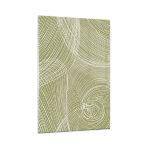 Impression sur verre - Image sur verre - Lignes vertes et blanches dans une composition abstraite - 80x120cm - Abstraction complexe de blanc - Décoration murale moderne pour le salon et la chambre ARTTOR