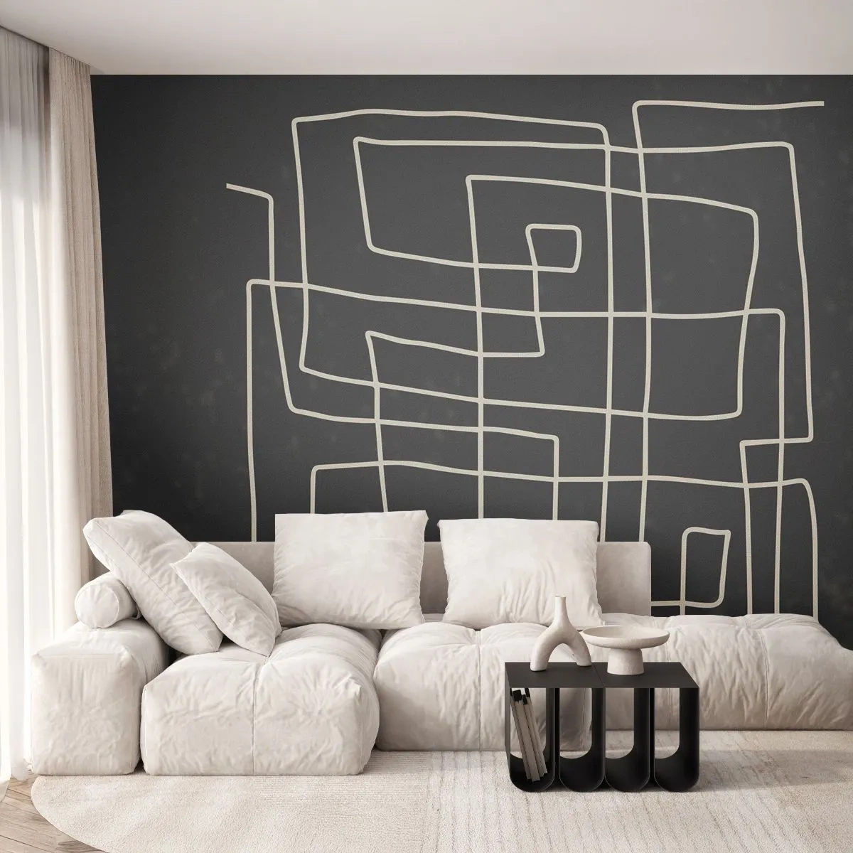 Papier Peint Photo Premium Sand - Pas aussi simple - Abstraction, Morceau, Noir et blanc - 500x350 cm