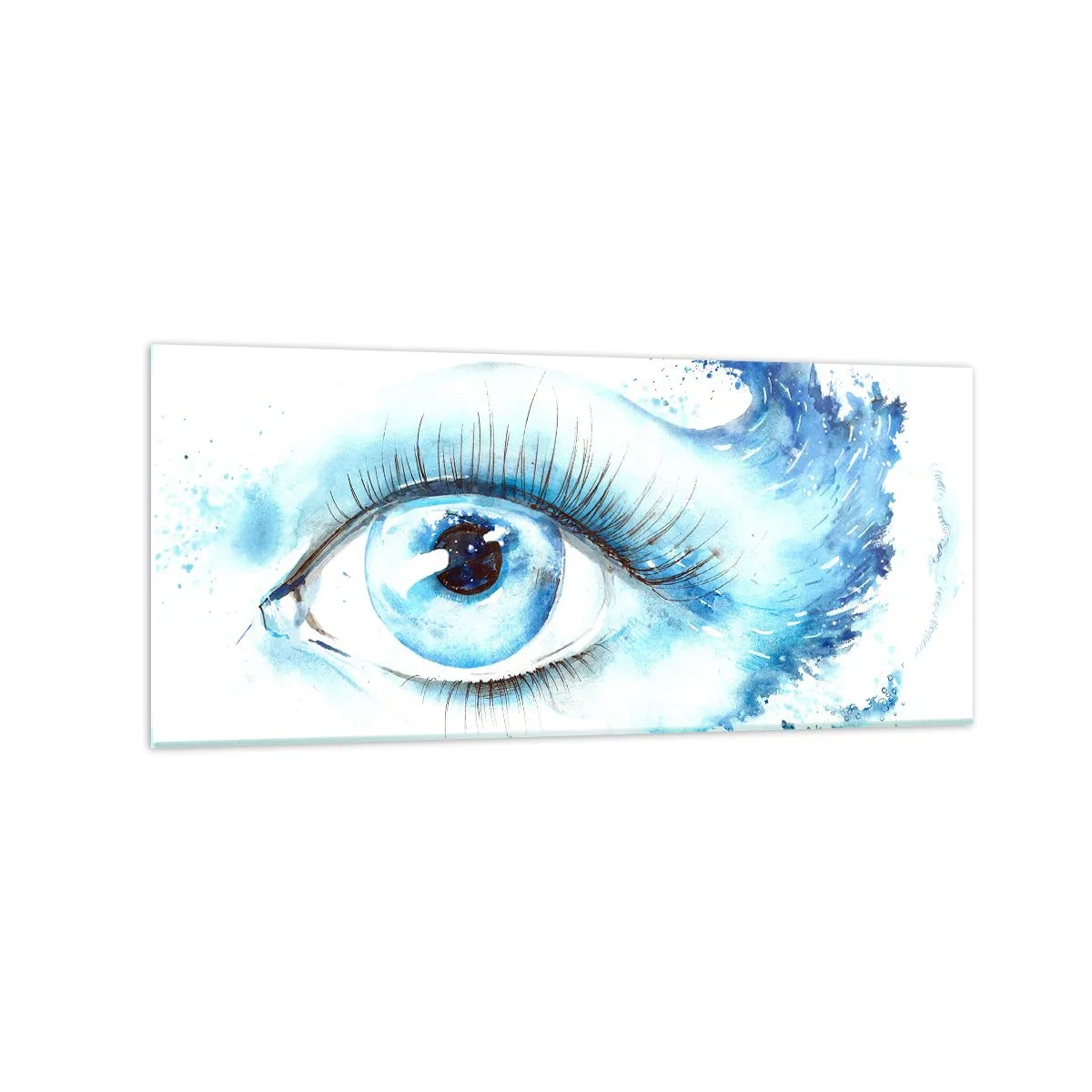 Impression sur verre - Image sur verre - Aquarelle artistique d'un œil avec une vague dynamique - 120x50cm - Plongez-vous dans le bleu du regard - Décoration murale moderne pour le salon et la chambre ARTTOR