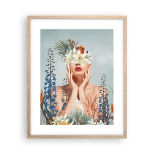Affiche dans un chêne clair - Poster - Femme - fleur - 40x50 cm