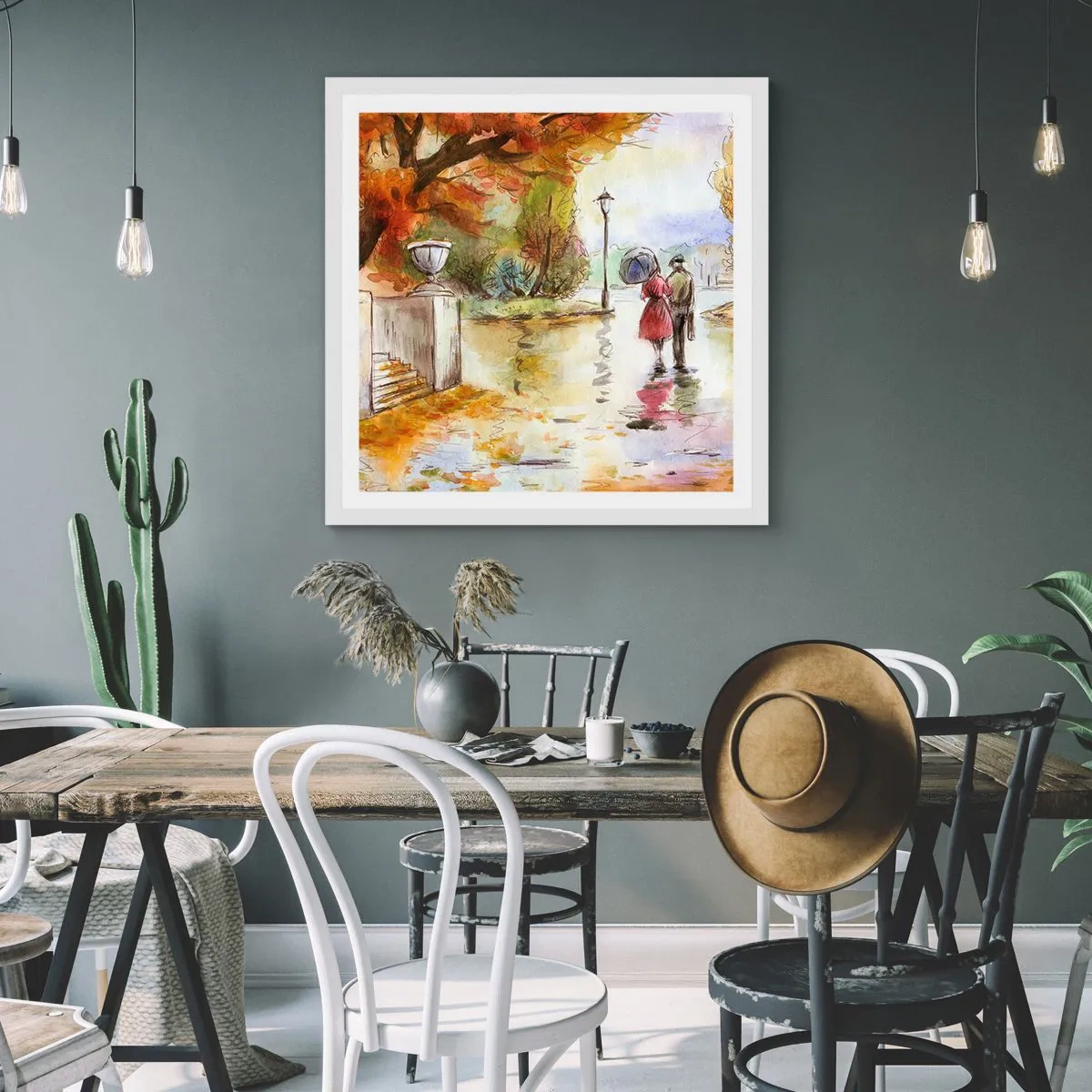 Affiche dans un cadre blanc - Poster - Automne romantique dans le parc - 30x30 cm