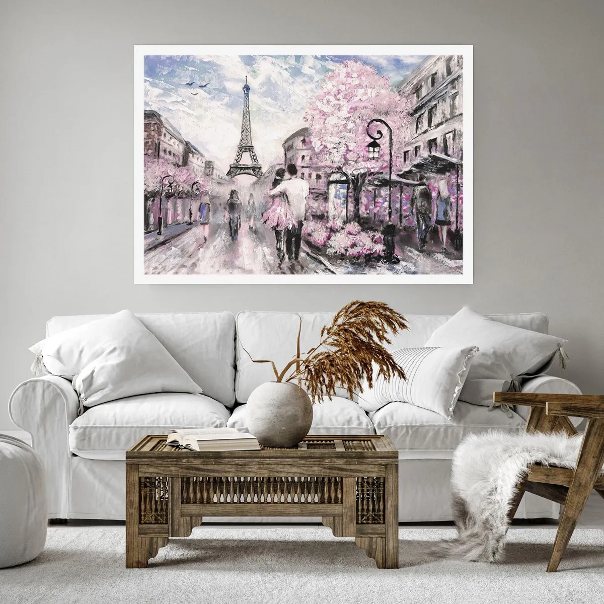 Affiche - Poster - Une promenade romantique à Paris près de la Tour Eiffel - 100x70cm - Comment tomber amoureu, il faut juste... - Décoration murale moderne pour le salon et la chambre ARTTOR