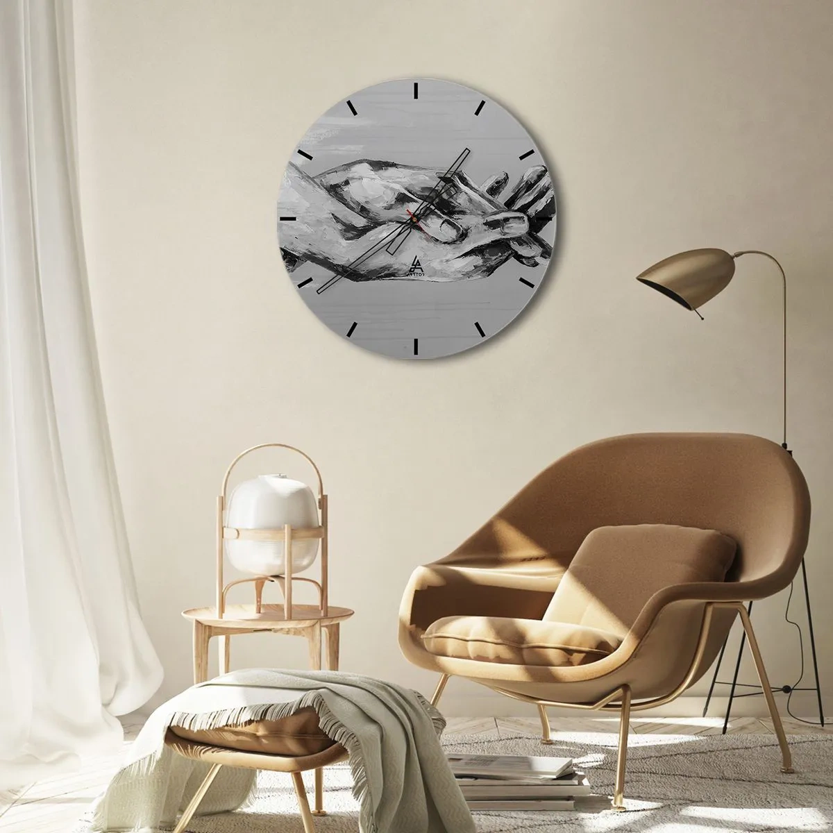 Horloge murale - Pendule murale - Mains symboliques dans des tons de gris capturées dans un style artistique - 30x30cm - Début... - Décoration murale moderne pour le salon, la cuisine et la chambre ARTTOR