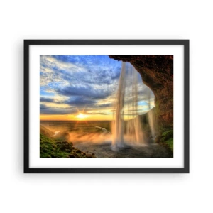 Affiche dans un cadre noir - Poster - Le monde derrière un voile de gouttes - 50x40 cm