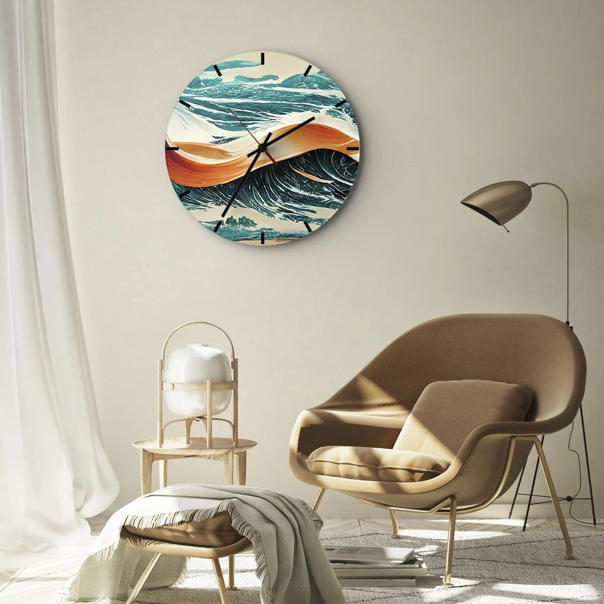 Horloge murale - Pendule murale - Vagues de la mer avec un ruban orange dans une composition dynamique - 30x30cm - Le rêve d'un surfeur - Décoration murale moderne pour le salon, la cuisine et la chambre ARTTOR