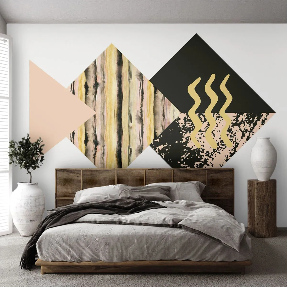 Papier Peint Photo Premium Sand - Abstraction géométrique moderne dans les tons beige et noir - 100x70cm - Pas si simple - Décoration murale moderne pour le salon et la chambre ARTTOR