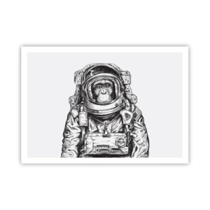 Affiche - Poster - Graphique d'un astronaute en combinaison spatiale avec une tête de singe - 100x70cm - Évolution alternative - Décoration murale moderne pour le salon et la chambre ARTTOR
