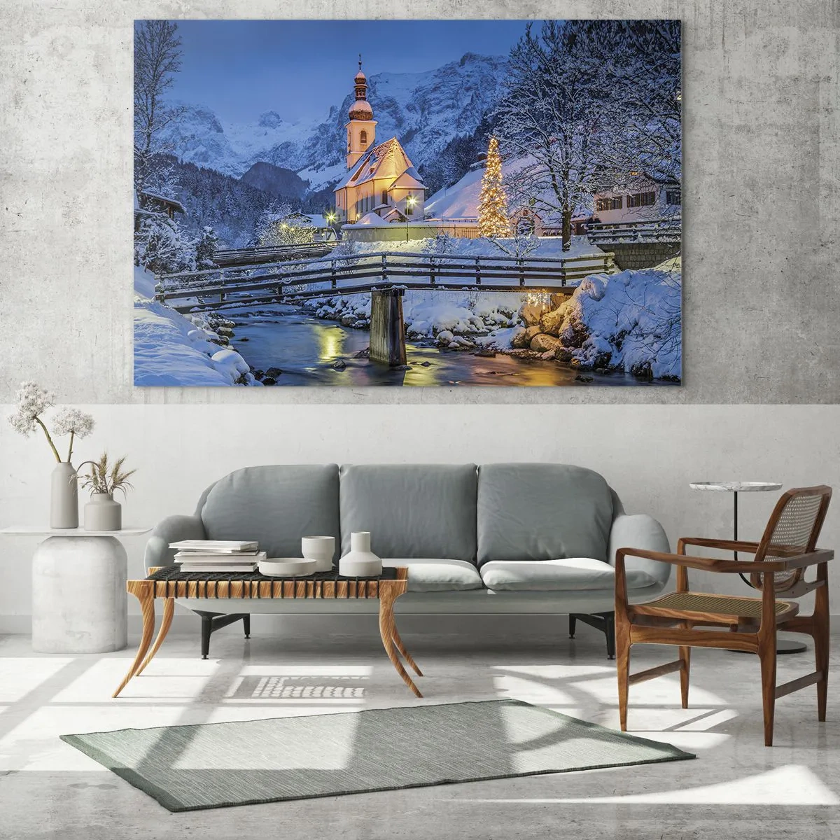 Impression sur verre - Image sur verre - Paysage de Noël dans un décor hivernal - 70x50cm - L'âme du monde - Décoration murale moderne pour le salon et la chambre ARTTOR