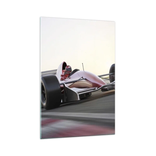 Impression sur verre - Image sur verre - Une voiture de Formule 1 rouge sur une piste de course en conduisant - 70x100cm - Toujours gagnant - Décoration murale moderne pour le salon et la chambre ARTTOR