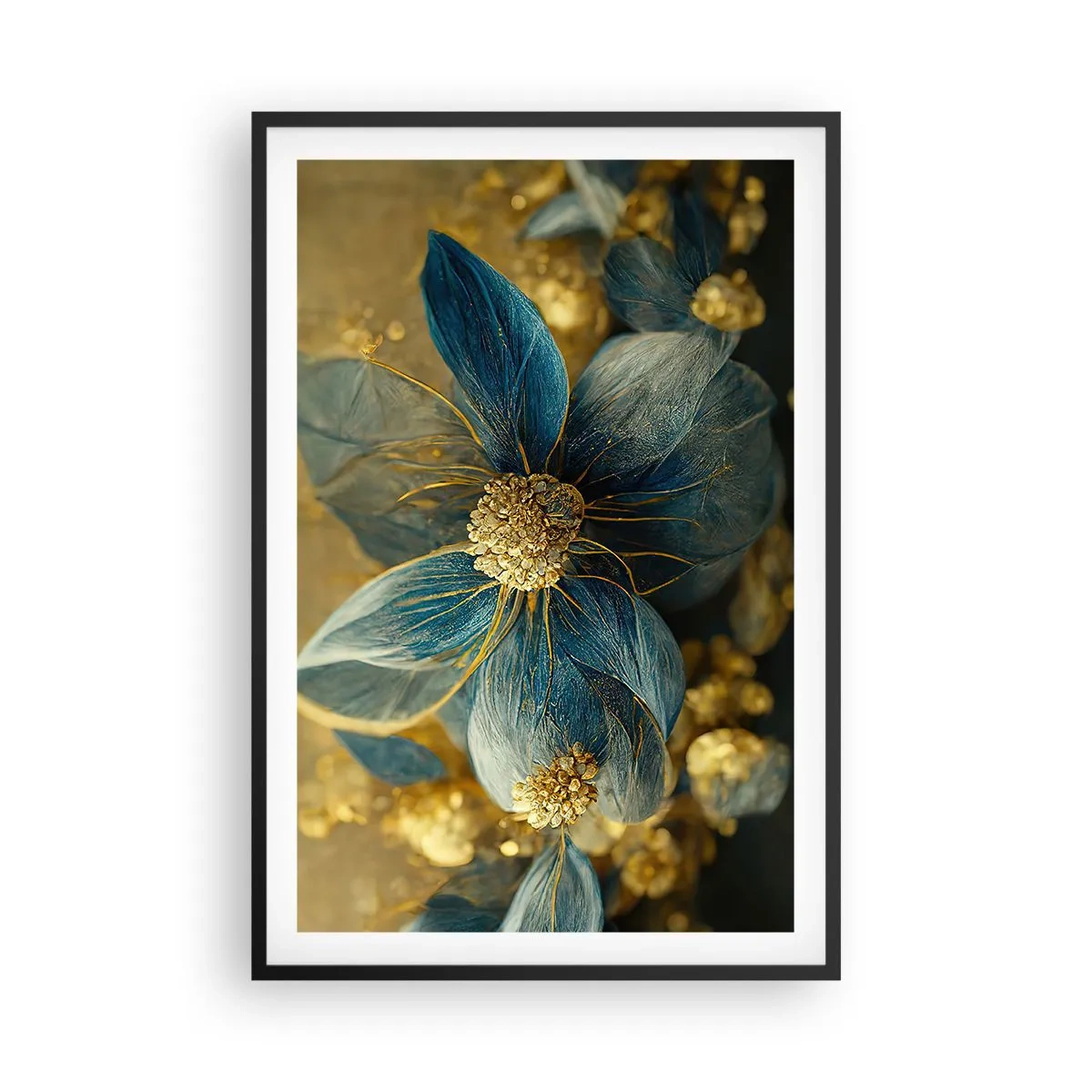 Affiche dans un cadre noir - Poster - Fleurir avec de l'or - 61x91 cm