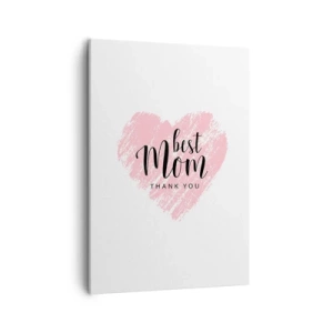 Impression sur toile - Image sur toile - Cœur rose avec les mots « Meilleure maman, merci » sur fond blanc - 50x70cm - Toujours au bon moment - Décoration murale moderne pour le salon et la chambre ARTTOR