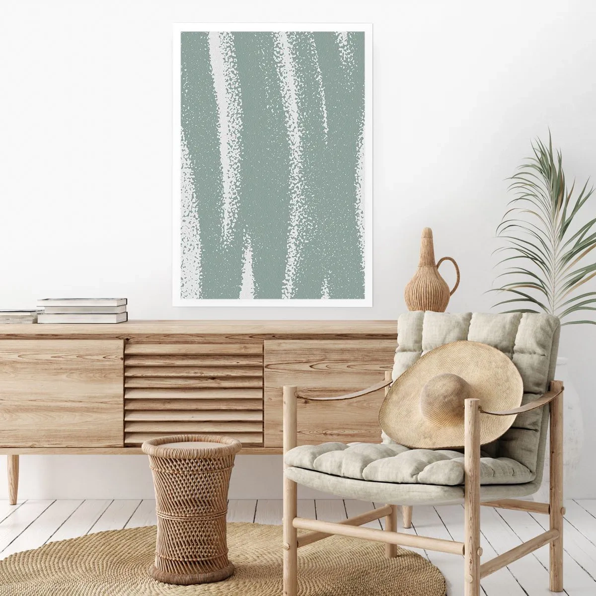 Affiche - Poster - Une composition minimaliste dans les tons de vert et de blanc - 50x70cm - Abstraction dans un climat hivernal - Décoration murale moderne pour le salon et la chambre ARTTOR