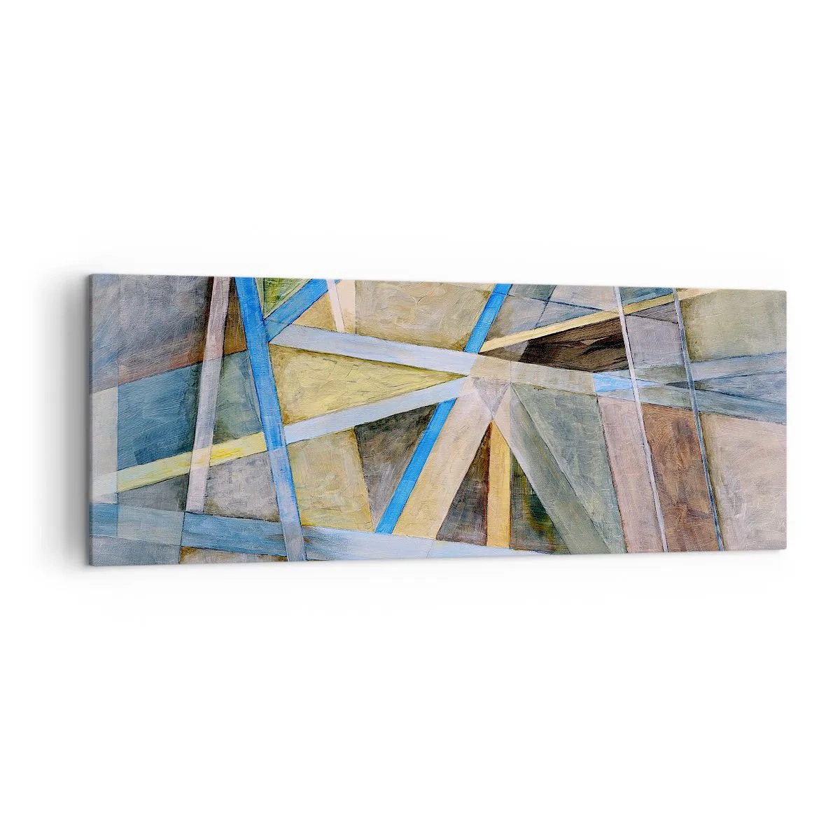 Impression sur toile - Image sur toile - Composition géométrique avec des lignes claires et bleues - 140x50cm - Tout droit ou en diagonale ? - Décoration murale moderne pour le salon et la chambre ARTTOR