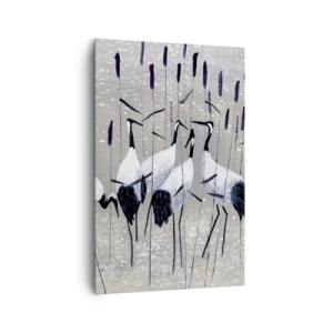 Impression sur toile - Image sur toile - Hérons dans l'herbe sur un fond paisible - 80x120cm - Parmi les siens - Décoration murale moderne pour le salon et la chambre ARTTOR