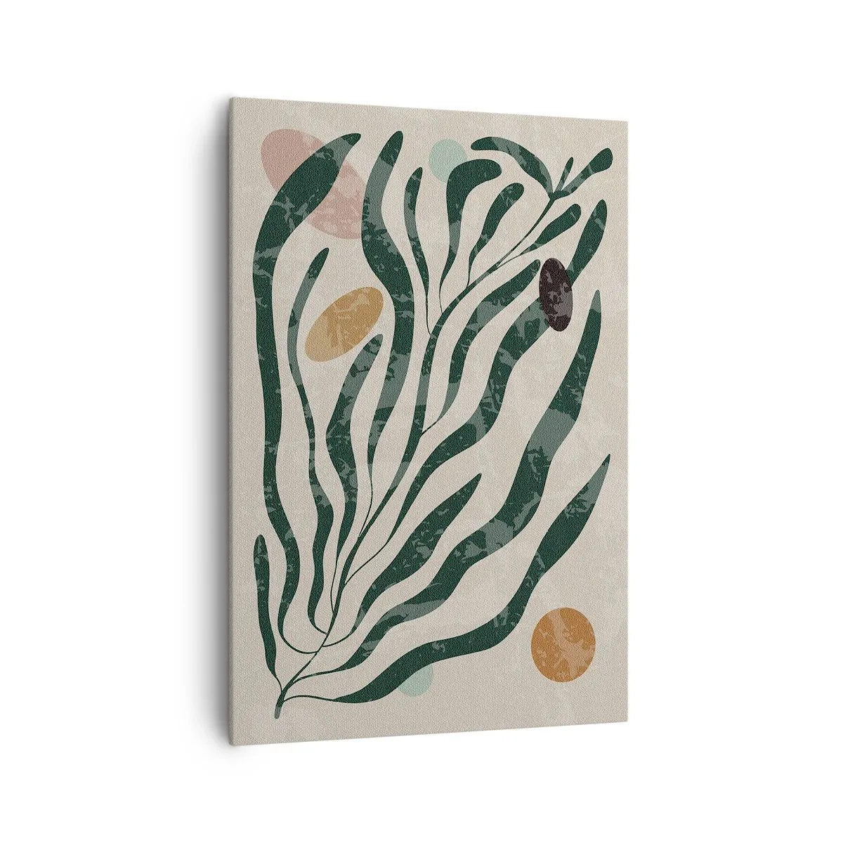 Impression sur toile - Image sur toile - Lignes et formes organiques en vert et beige - 70x100cm - Parmi la verdure - Décoration murale moderne pour le salon et la chambre ARTTOR