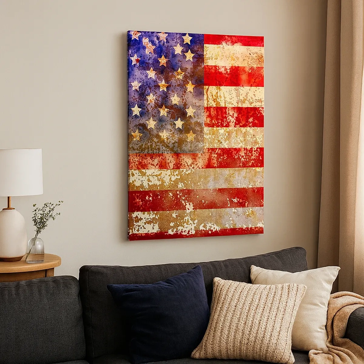 Impression sur toile - Image sur toile - Drapeau américain stylisé avec un effet vieilli - 50x70cm - La gloire ne s'efface pas - Décoration murale moderne pour le salon et la chambre ARTTOR