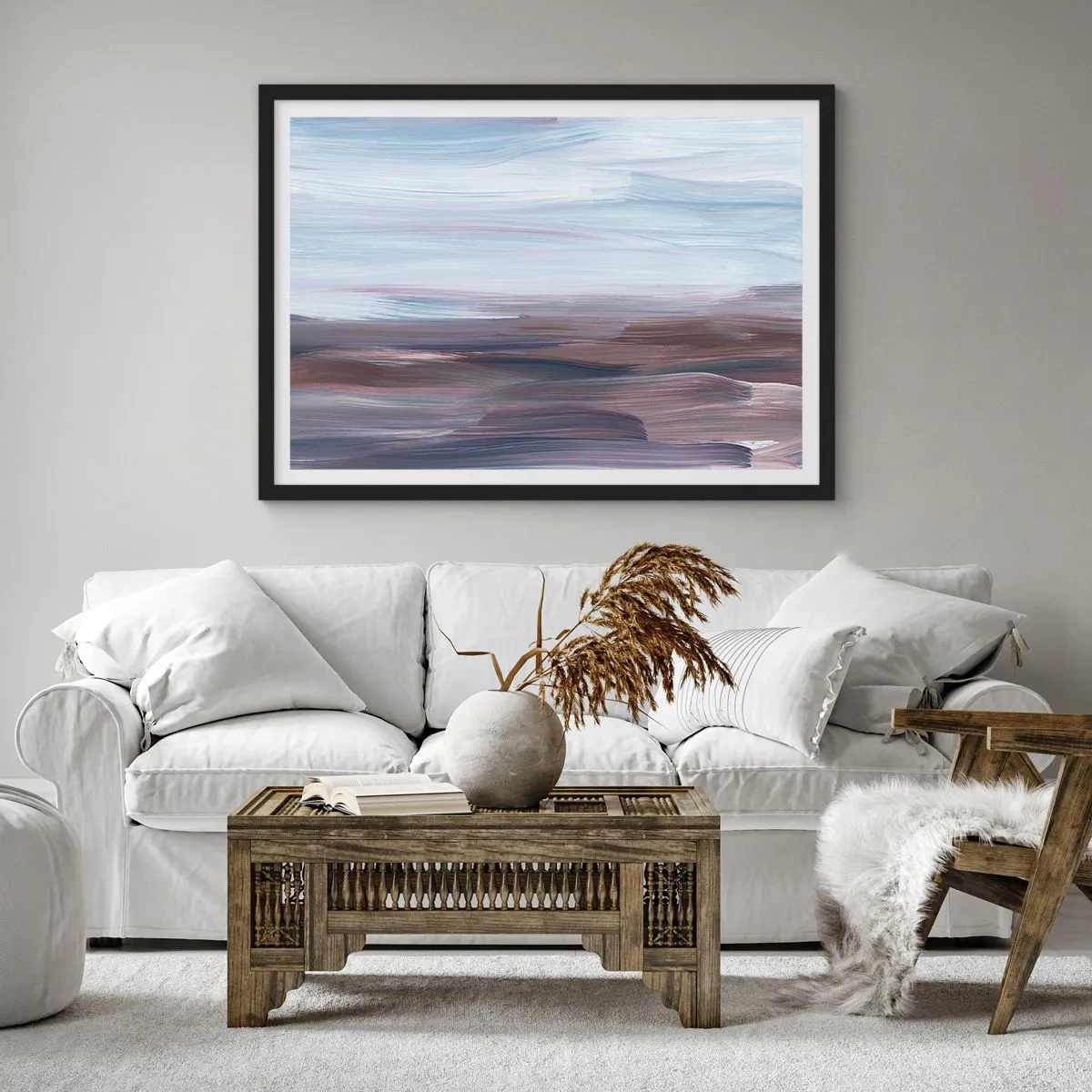 Affiche dans un cadre noir - Poster - Une abstraction subtile aux traits délicats dans des tons pastel. - 100x70cm - Éléments : eau - Décoration murale moderne pour le salon et la chambre ARTTOR