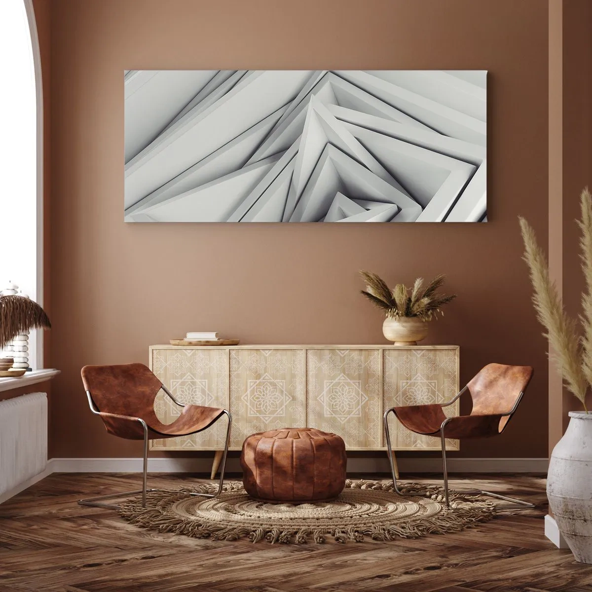 Impression sur toile - Image sur toile - Une composition abstraite de formes géométriques dans des tons de gris. - 140x50cm - Bourgeon d’angles vifs - Décoration murale moderne pour le salon et la chambre ARTTOR