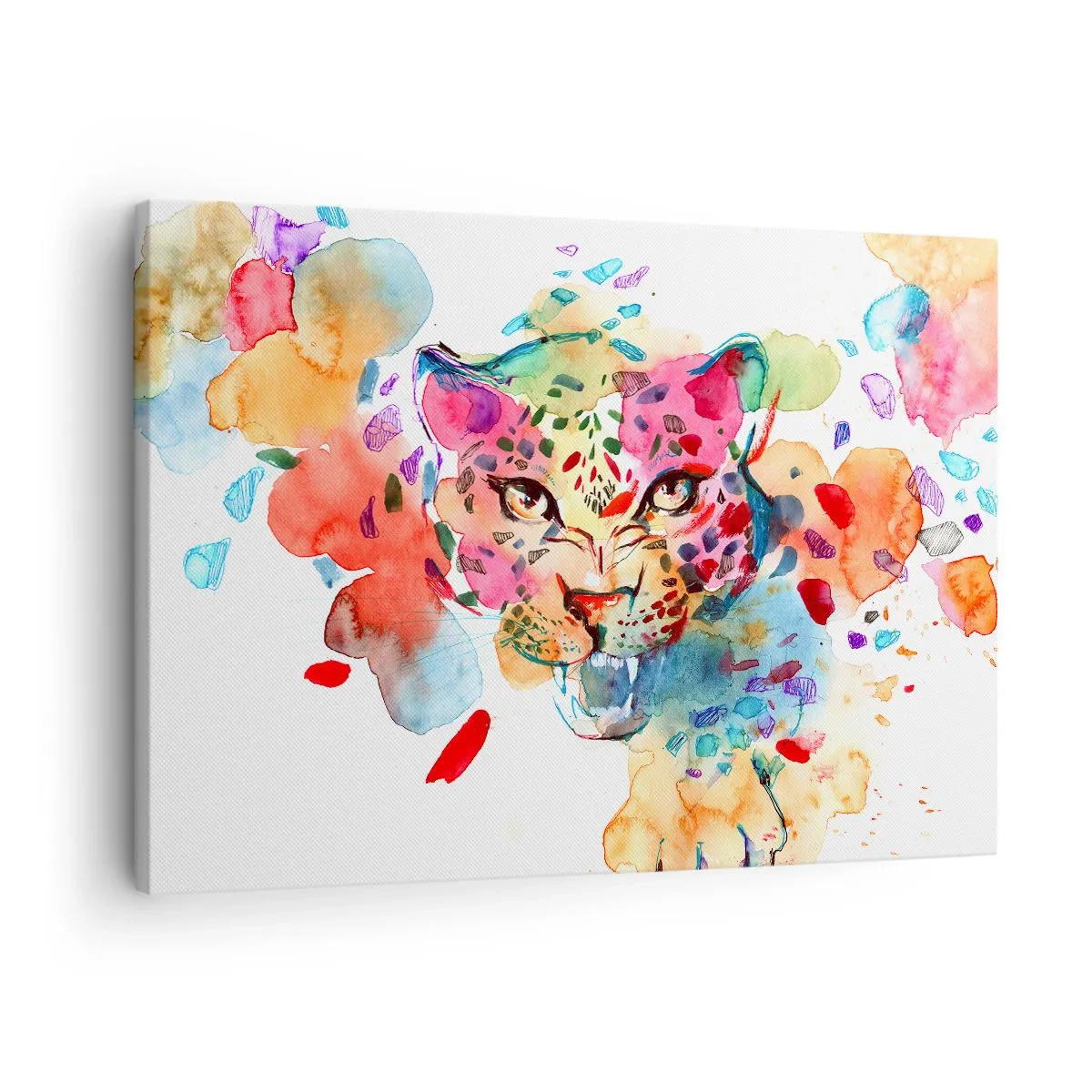 Impression sur toile - Image sur toile - Portrait abstrait d'un léopard aux couleurs intenses - 70x50cm - La belle et la Bête - Décoration murale moderne pour le salon et la chambre ARTTOR