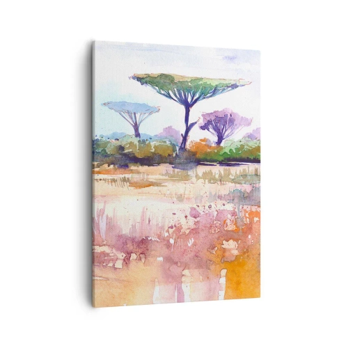 Impression sur toile - Image sur toile - Un paysage de savane pittoresque aux couleurs aquarelles - 50x70cm - Couleurs de savane - Décoration murale moderne pour le salon et la chambre ARTTOR