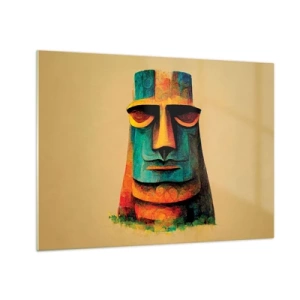 Impression sur verre - Image sur verre - Un portrait coloré inspiré d'une statue de pierre sur fond beige. - 70x50cm - Statuesque et sympathique - Décoration murale moderne pour le salon et la chambre ARTTOR