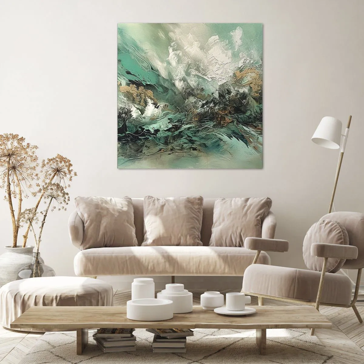 Impression sur toile - Image sur toile - Ressac émeraude et noir - 70x70 cm